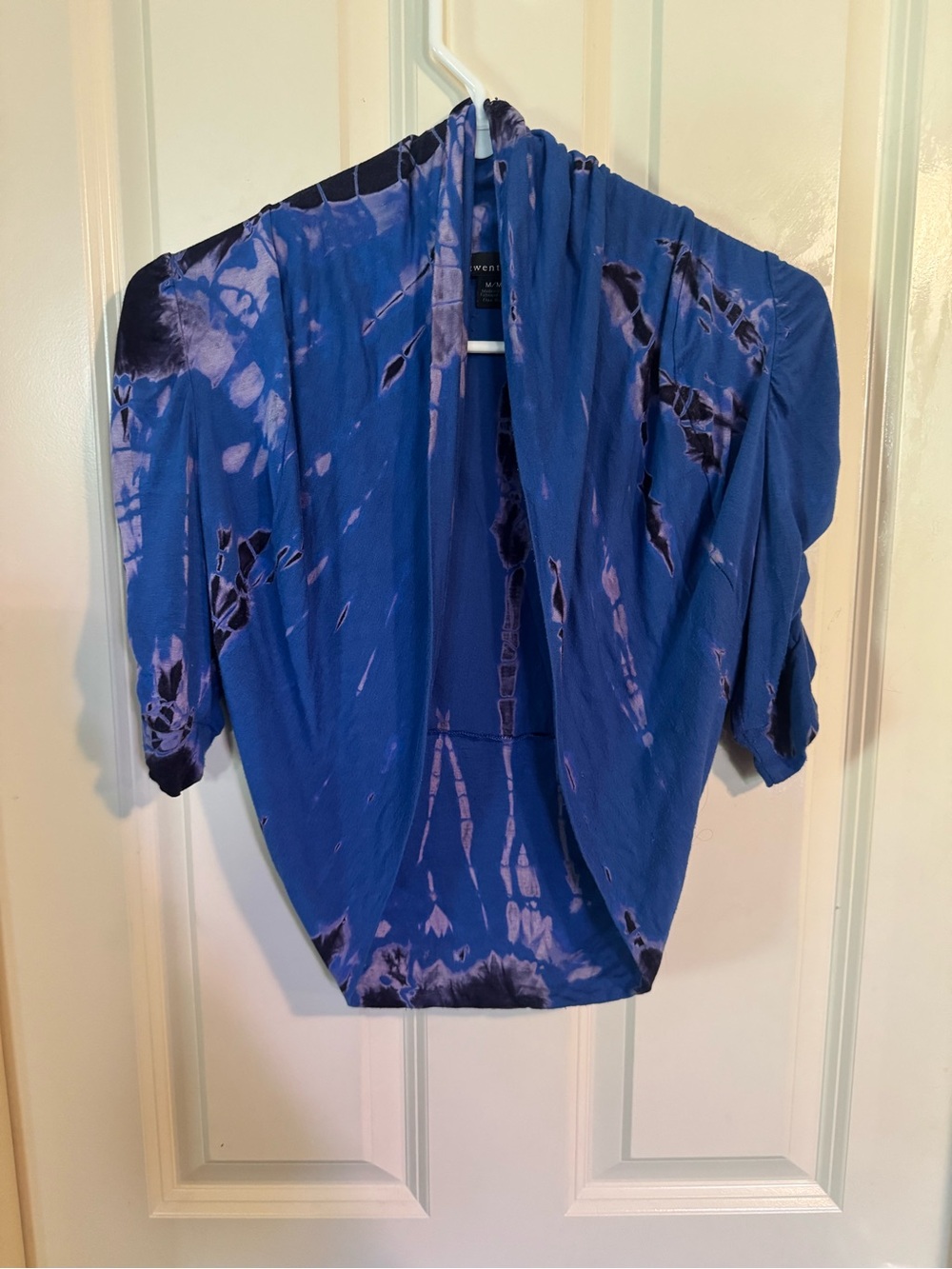 Forever 21 Blue and Black Tie-Dye Draped Open Cardigan